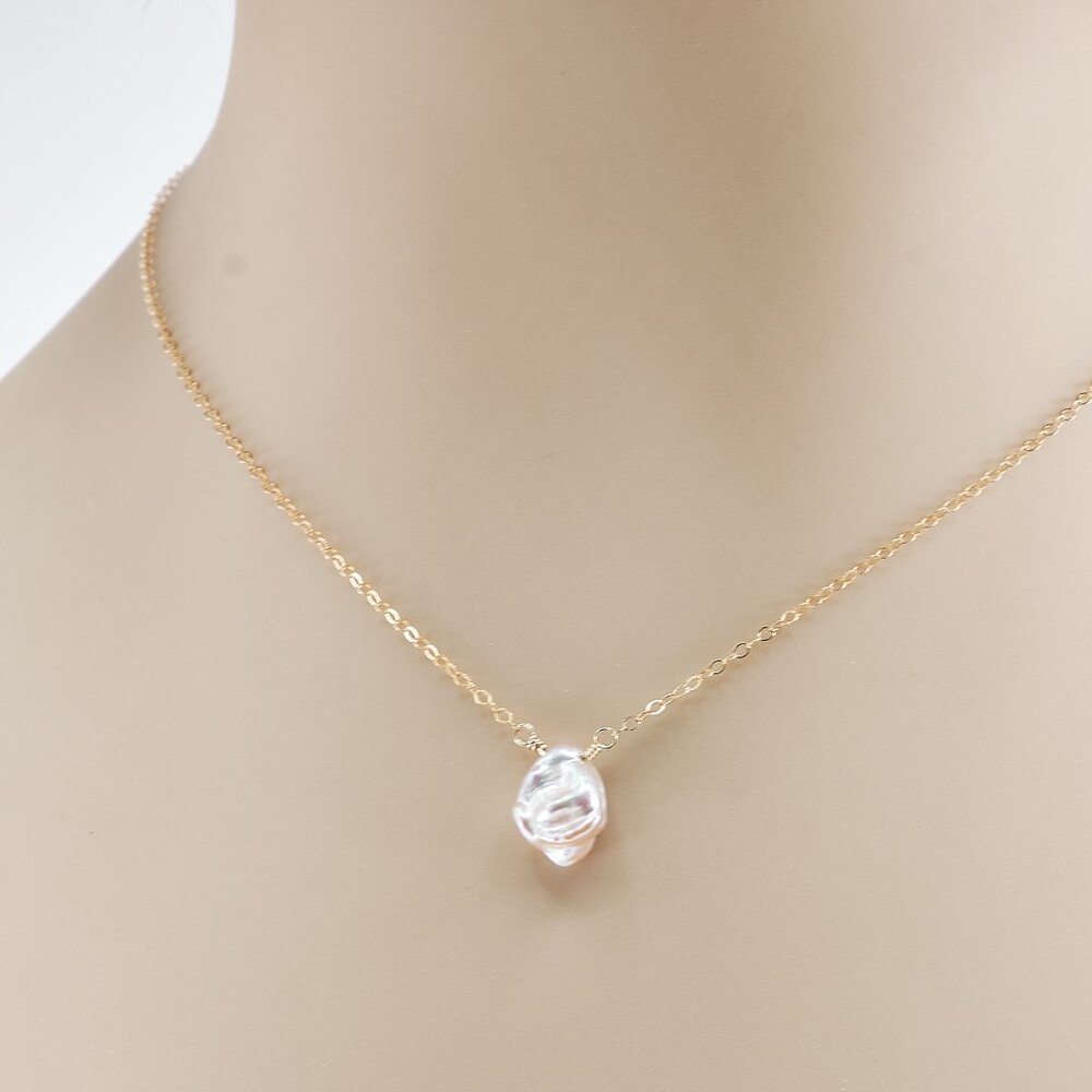 Dainty Keshi Pearl Necklace, Genuine Freshwater Baroque Pearl, 14K Gold Filled